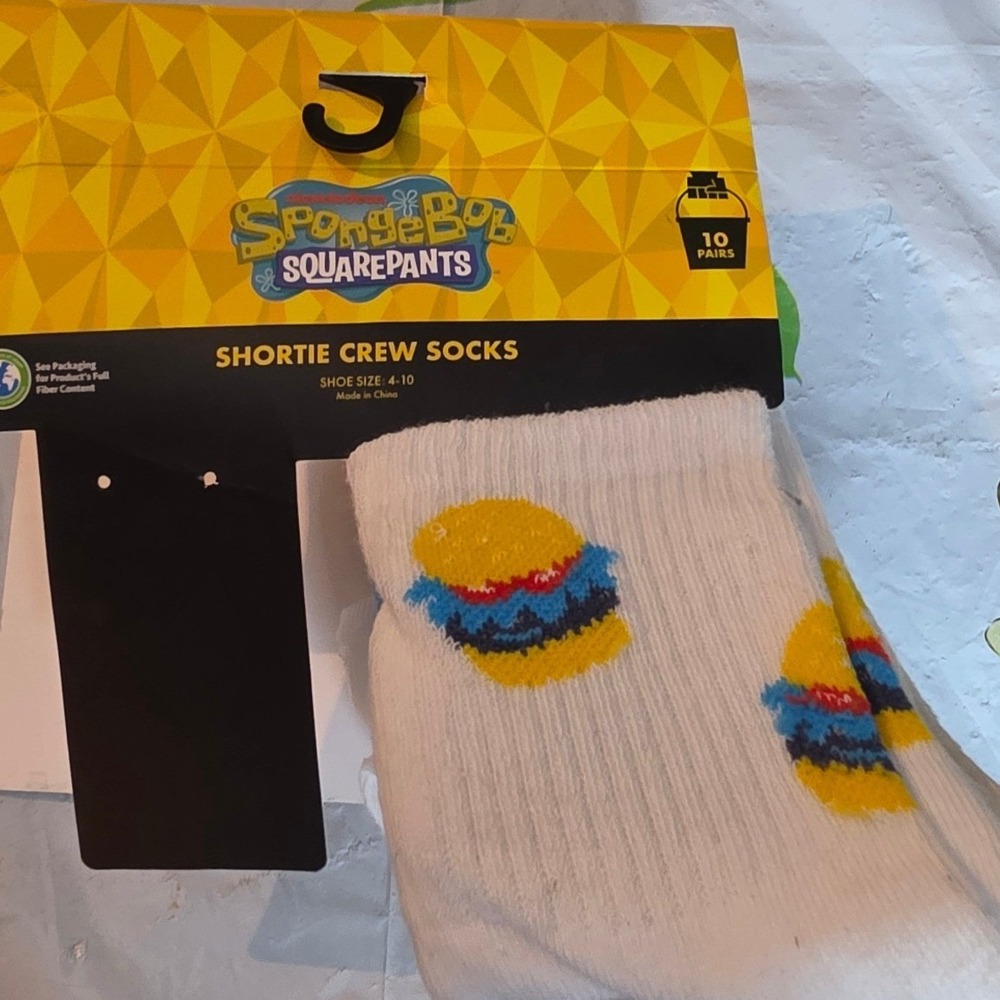 SpongeBob SquarePants Shortie Crew Socks 5 Pair Pack Shoe Size 4-10 Nickelodeon